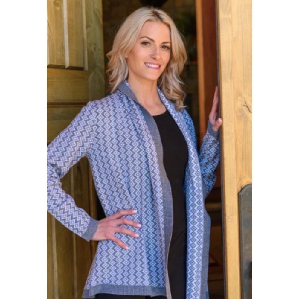 Neve Womens LISA Open Front Cardigan Merino Wool Blend Sweater Sz Medium Gray